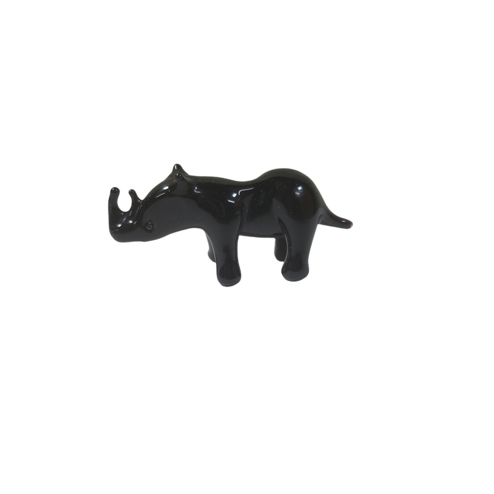 Rhinoceros Black Hand blown glass Figure Gift Collection miniature statue‎ Box